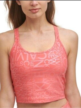 Calvin Klein Coral Logo Performance Crop Tank Top